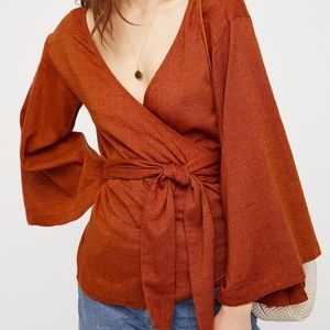 Free People bell sleeve wrap - burnt orange, linen